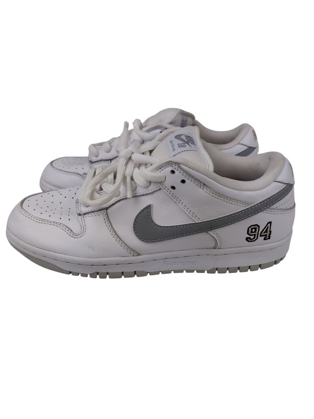 Size 8 - Supreme x Nike Dunk SB Low White Metallic Silver Shoes Sneakers